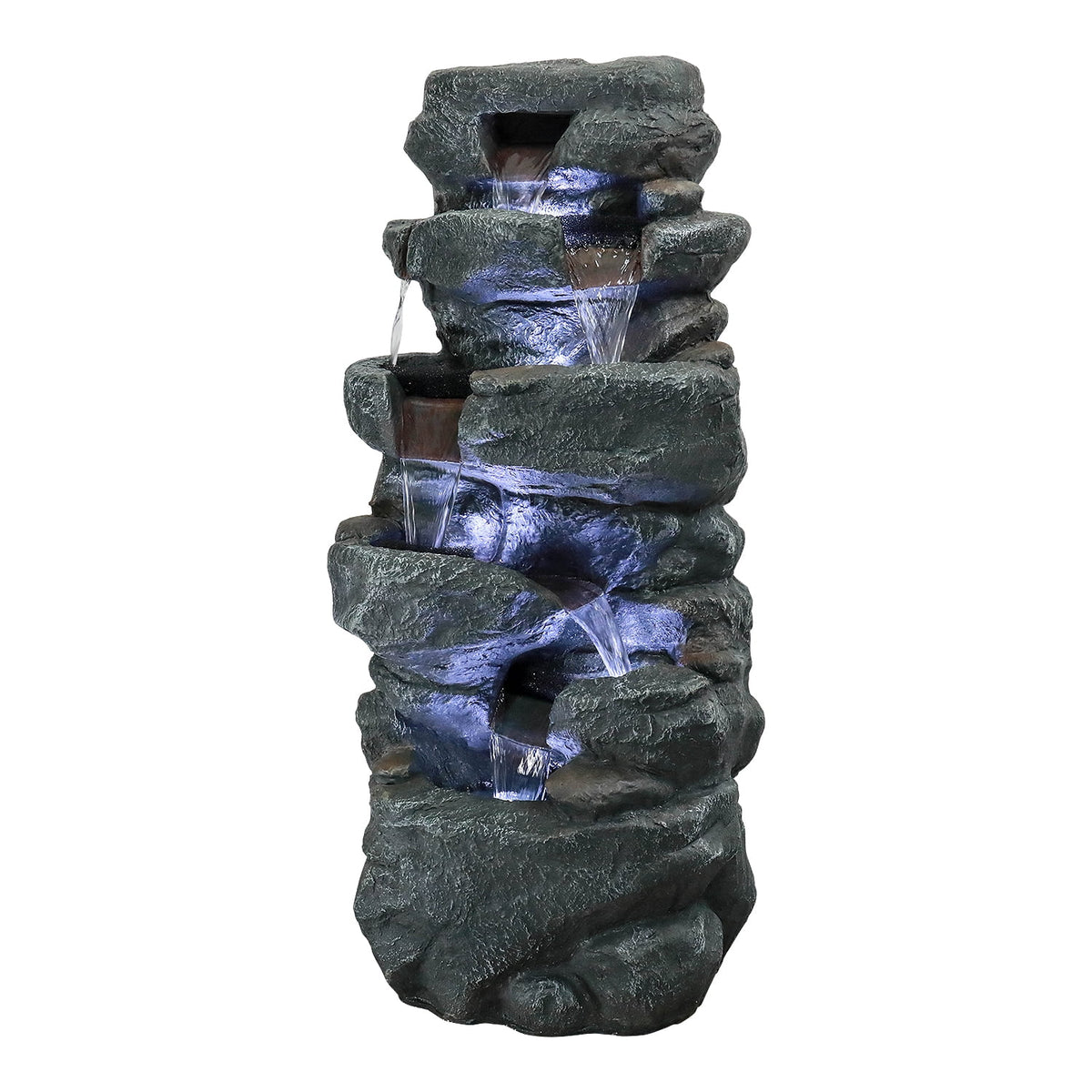 SunJet 40.5" Rock Water Fountain w/LED Lights - Outdoor 6-Tier Waterfall Fountain  for Garden Decor