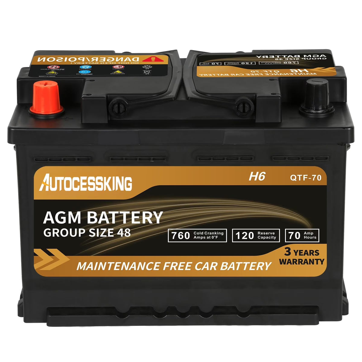 Autocessking Platinum AGM Battery, Group 47 Rechargeable Automotive Batteries for Car, 12V H5 680CCA 60Ah 100RC