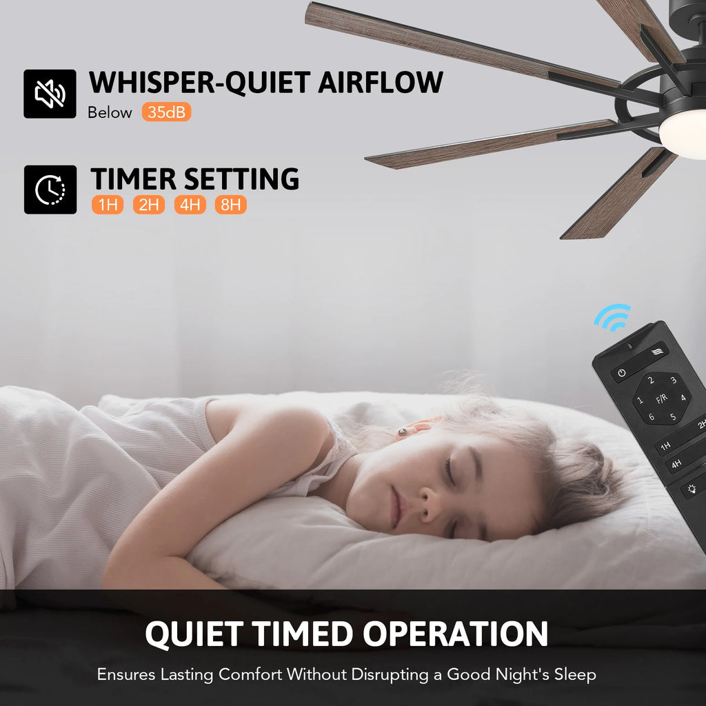Bestco 60" Ceiling Fan with Light Kit and Remote Control for Farmhouse Living Room