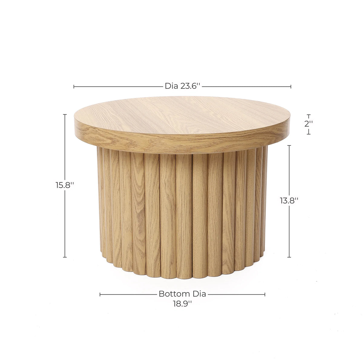 LuxenHome Wood Round Side Table, 19" Fluted End Table for Small Spaces, Mid Century Modern Wooden Accent Tables, Small Bedside Table, Couch Side Table, Nightstand for Living Room Bedroom Couch