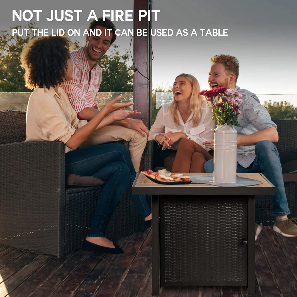 Bali Outdoors 28" Gas Fire Pit Table,  Steel Tabletop Fire Pit Patio Furniture Table, Black