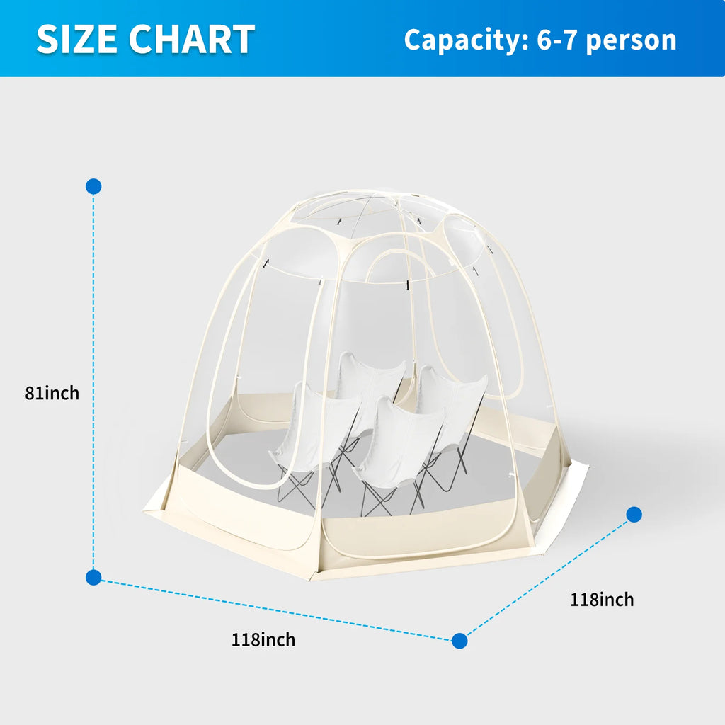 TABU Pop Up Bubble Tent, Sports Tent for 6-7 People, Portable Weatherproof Clear Tent, 10 x 10 ft