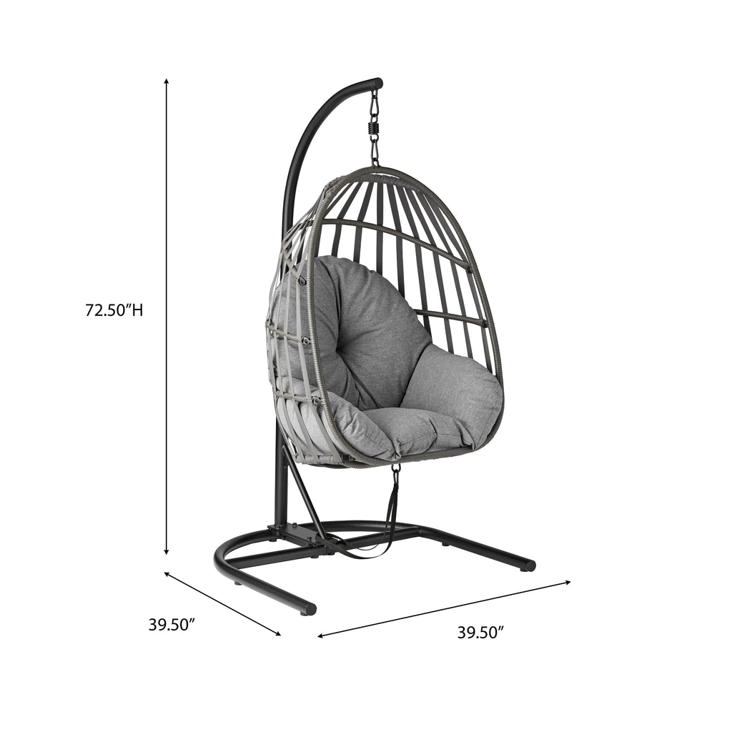 Mainstays Adult Metal Egg Hanging Chair with Beige Olefin Cushion, Black