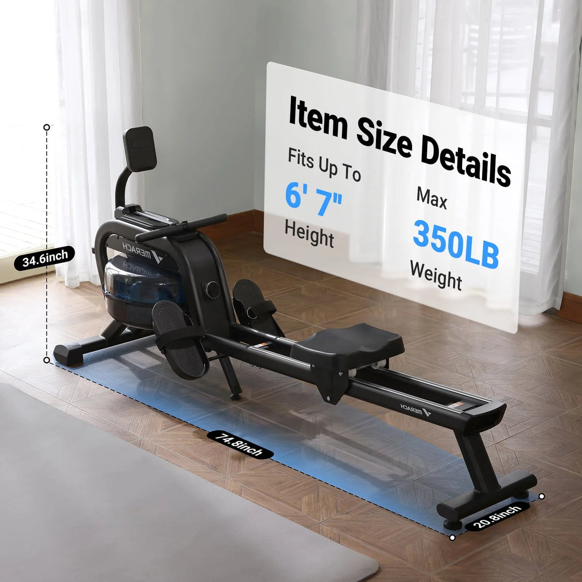 MERACH Water Rowing Machine 16 Levels Magnetic Auto Resistance 350lb Max Weight Rower for Home