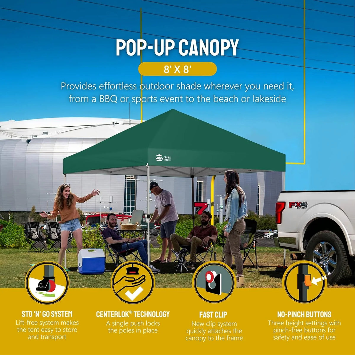 CROWN SHADES 8x8 Pop Up Canopy with One Push Setup Easy Outdoor Sun Shade for Events Parties Camping Forest Green