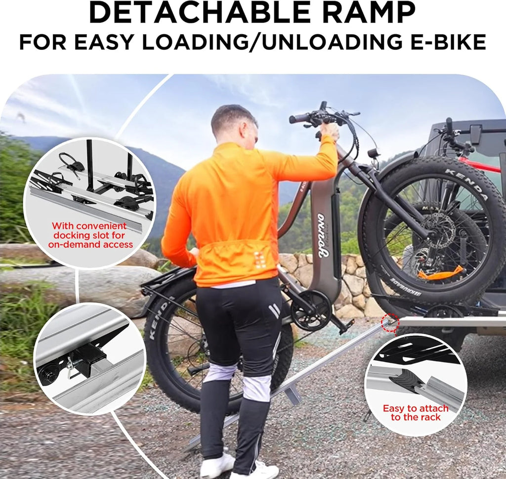 Young Electric Ebike Rack, 200lb Capacity, Alloy Steel Hitch Mount, Fits 5-Inch Fat Tire Bikes, 2-Inch Receiver