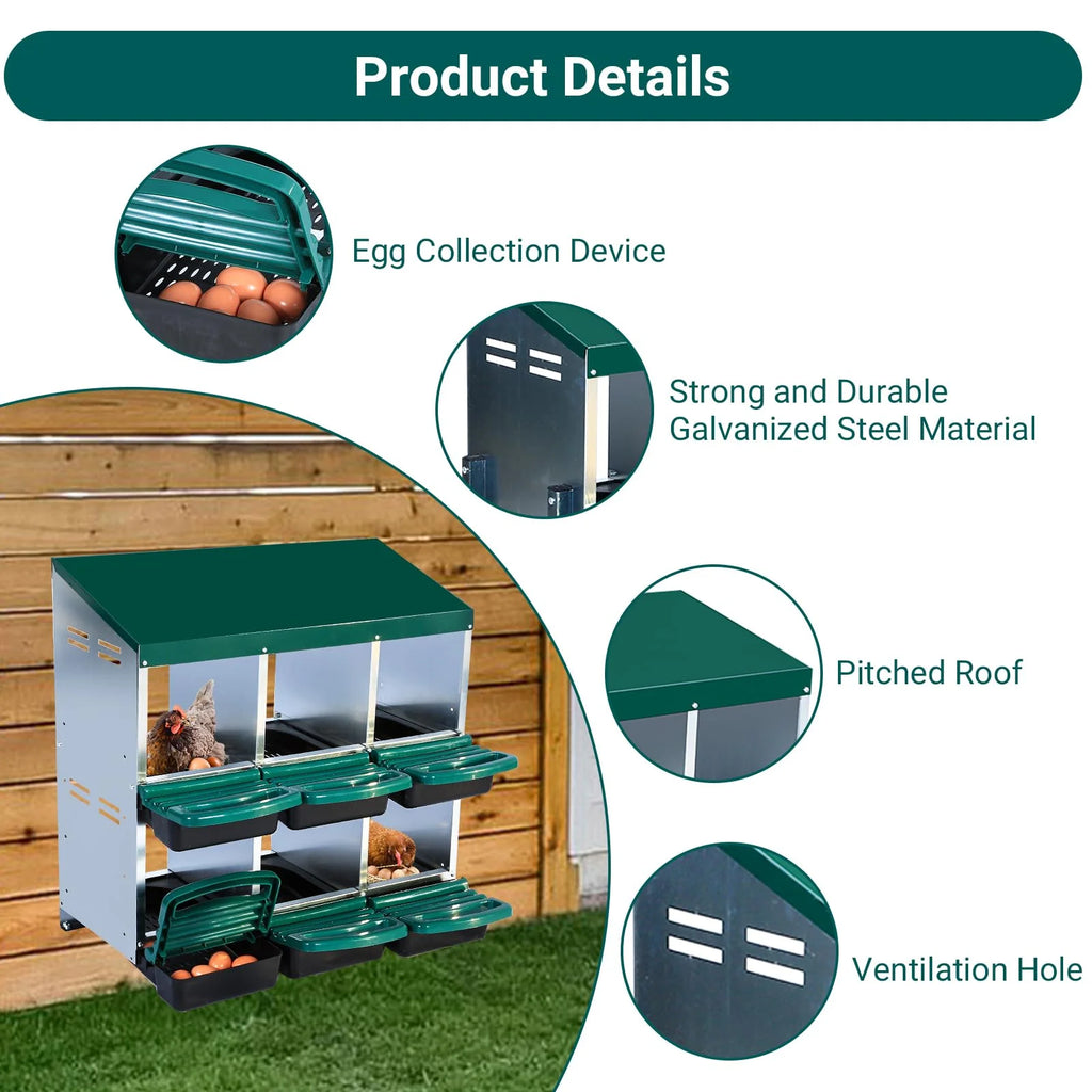 Chicken Nesting Box, 6/8/10 Compartment Nesting Box, Heavy Duty Chicken Coop Nesting Box with Removable Tray, Metal Chicken Laying Box for Chicken