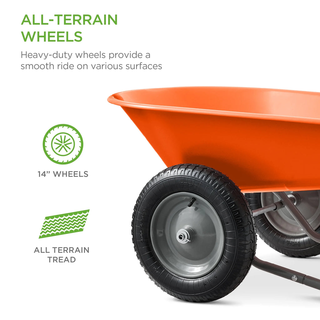 Best Choice Products Dual-Wheel Home Wheelbarrow Yard Garden Cart for Lawn, Construction - Green