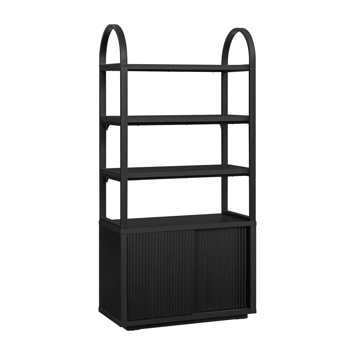 Beautiful Fluted 3-Shelf Bookcase with Storage Cabinet by Drew Barrymore, Light Honey Wood Finish