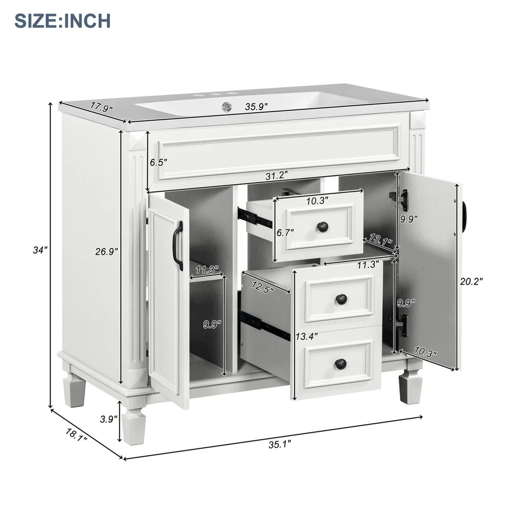 Modern Bathroom Cabinet Set with Top Sink,  Bathroom Vanity with Wall Mounted Bathroom Storage Cabinet, 2 Soft Closing Doors, 2 Drawers, Water-Resistant Paint, Grey