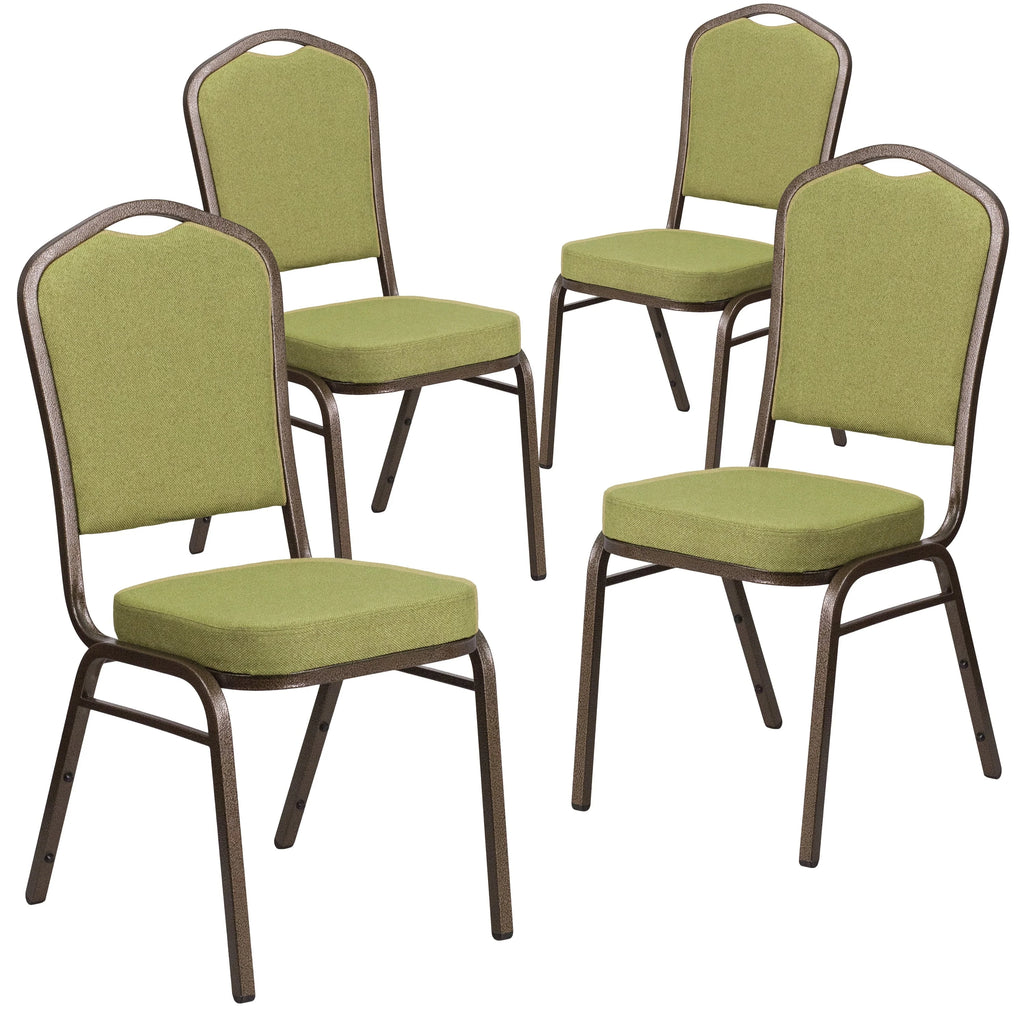 Flash Furniture 4 Pack HERCULES Series Crown Back Stacking Banquet Chair in Black Patterned Fabric - Gold Vein Frame
