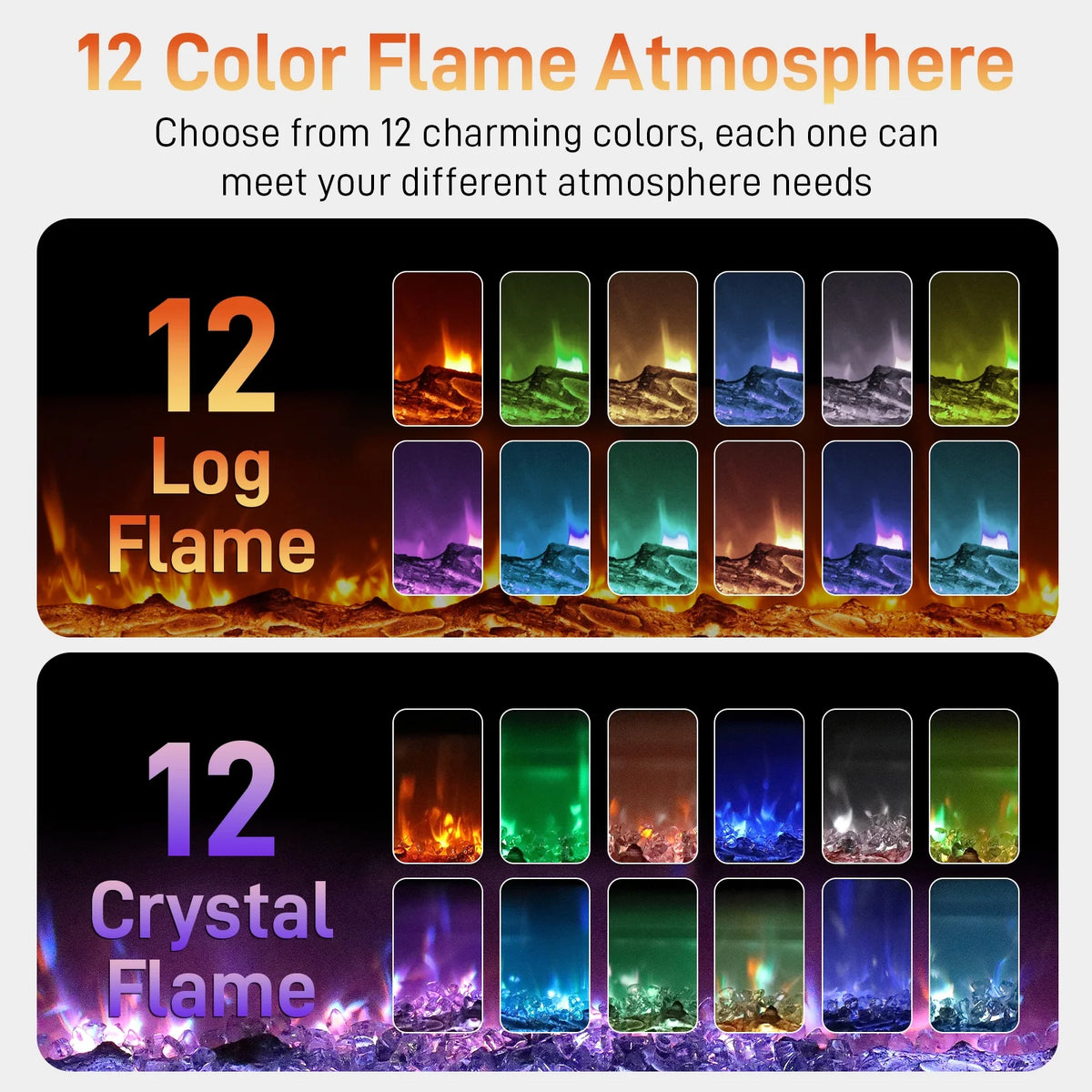 Ktaxon 30" Electric Fireplace, Freestanding/Inserts/Wall Mounted Fireplace Heater with Remote Control, 12 Adjustable Flame Colors, Log & Crystal, 8H Timer for Living Room, Bedroom