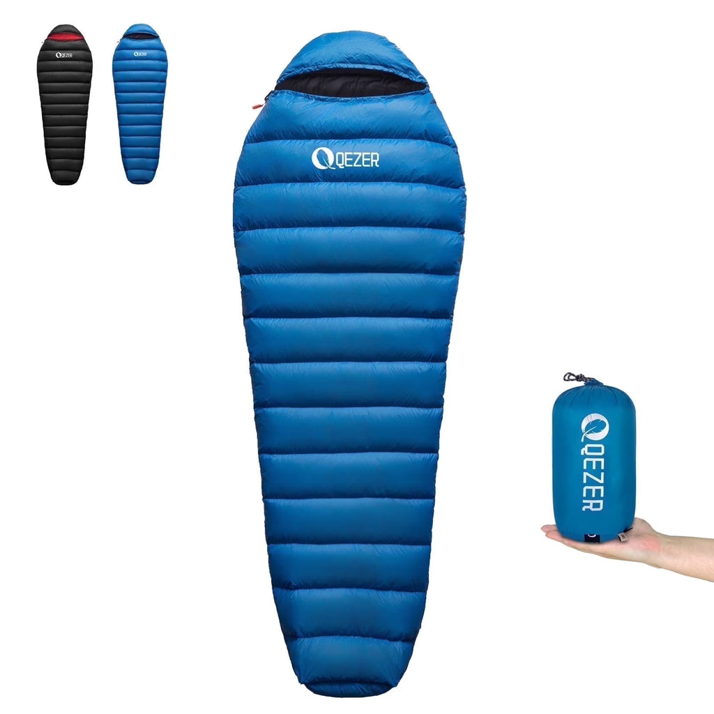 QEZER Ultralight Down Sleeping Bag for Adults, 650FP, 860g, 3-Season Compact for Backpacking & Camping, 36��F-46��F