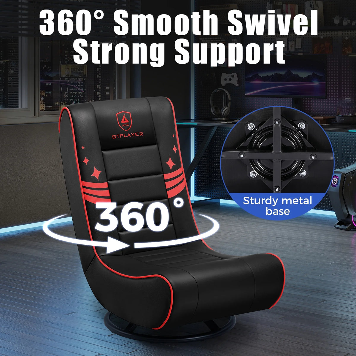 GTPLAYER Swivel Floor Gaming Chairs with Foldable Backrest for Teens,, Red