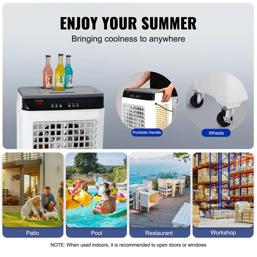 VEVOR Evaporative Air Cooler, 2100 CFM, 135�� Oscillating Swamp Cooler with Adjustable 3 Speeds and 12 H Timer, 7 Gal Portable Air Cooler for 750 Sq.ft, Indoor/Outdoor Use