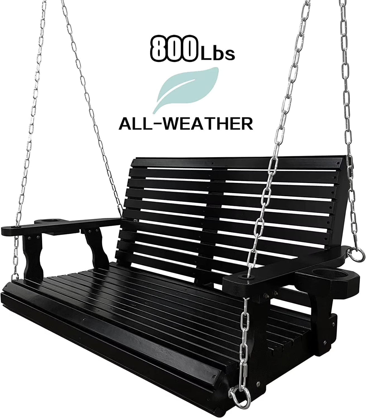 Fortune Candy 3 Person Outdoor Wood Hanging Swing, Heavy Duty 880 lbs Wood Porch Swing, Brown-5ft