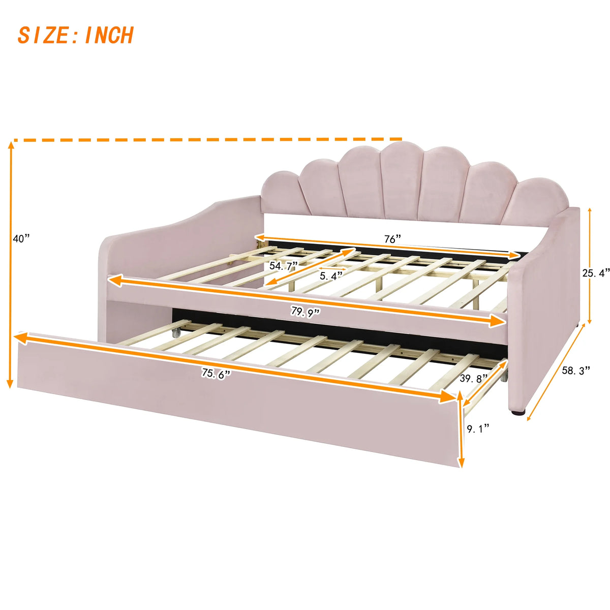 EUROCO Upholstery Full Size Platform Bed, Upholstered Daybed with Headboard and Trundle, Beige