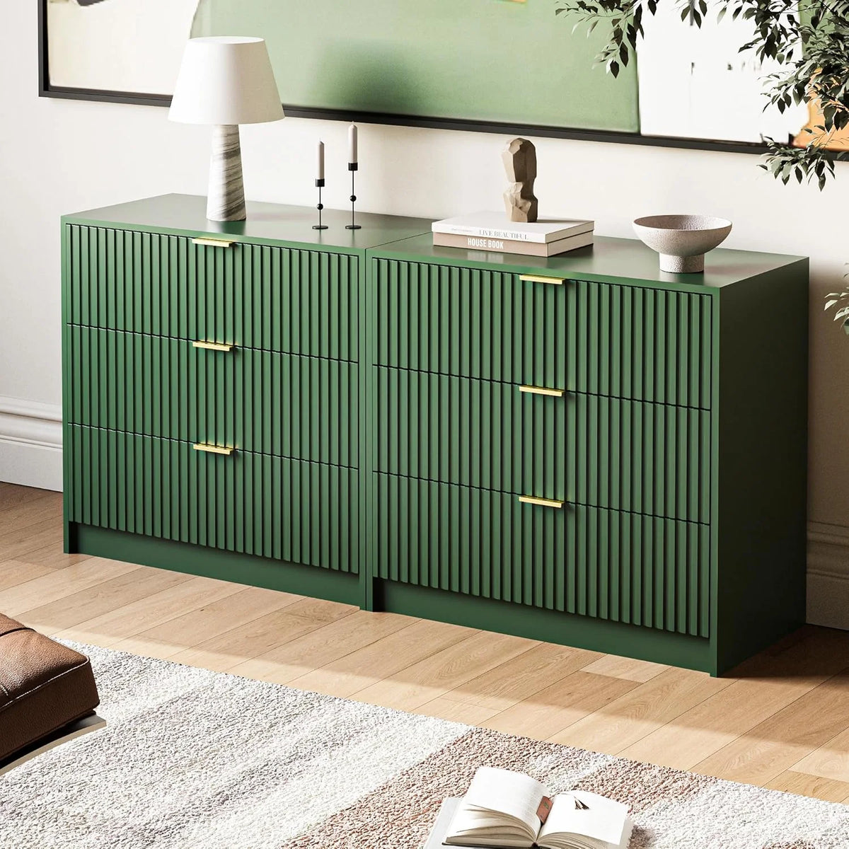 Furniway Black Dresser for Bedroom, 8 Drawer Double Dresser, Modern Chest of Drawers for Bedroom, Living Room, Entryway and Closet, 55" L x 15.7" D x 37.4" H