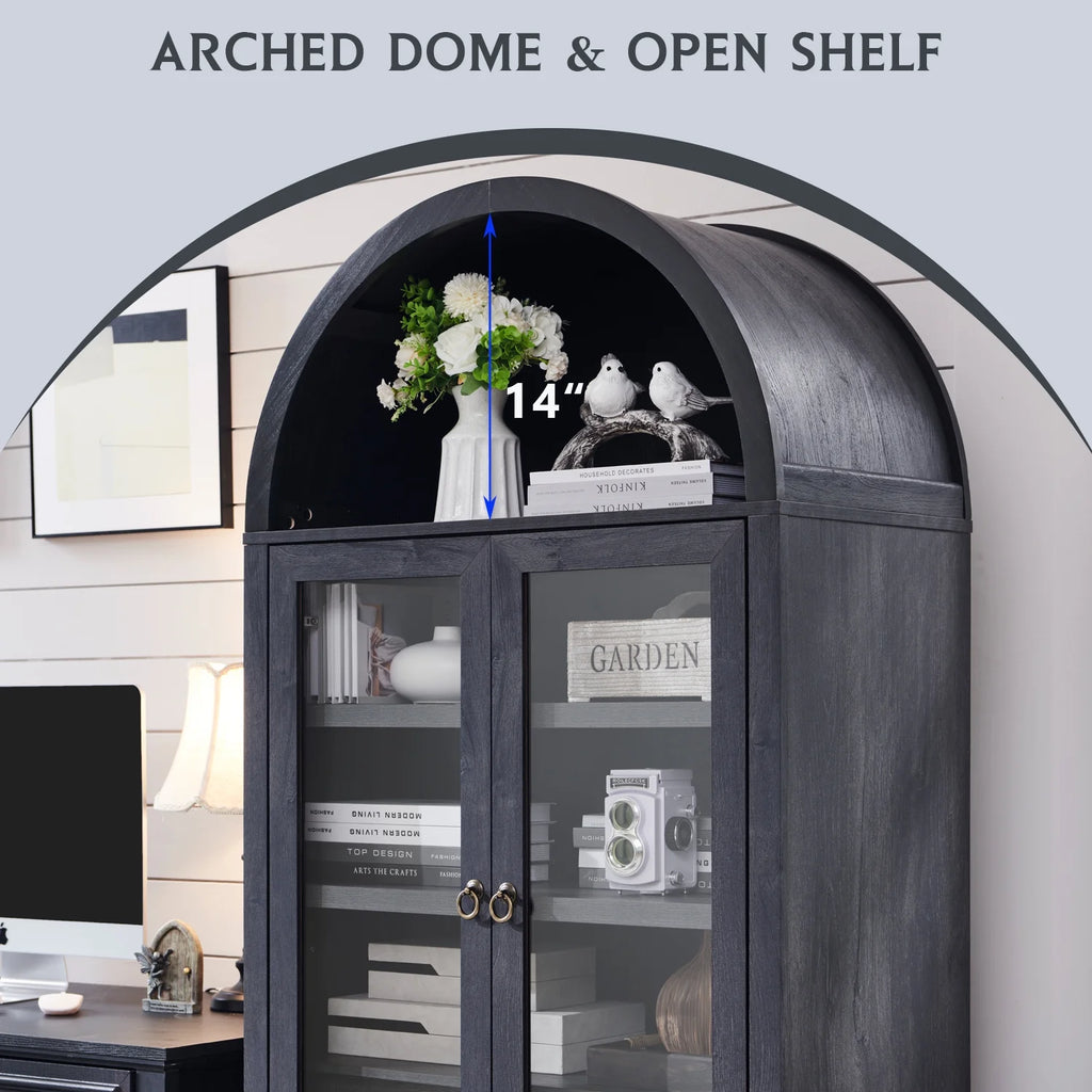 IFGET 71-Inch Arched 4-Tier Bookcase with Glass Doors and Drawers