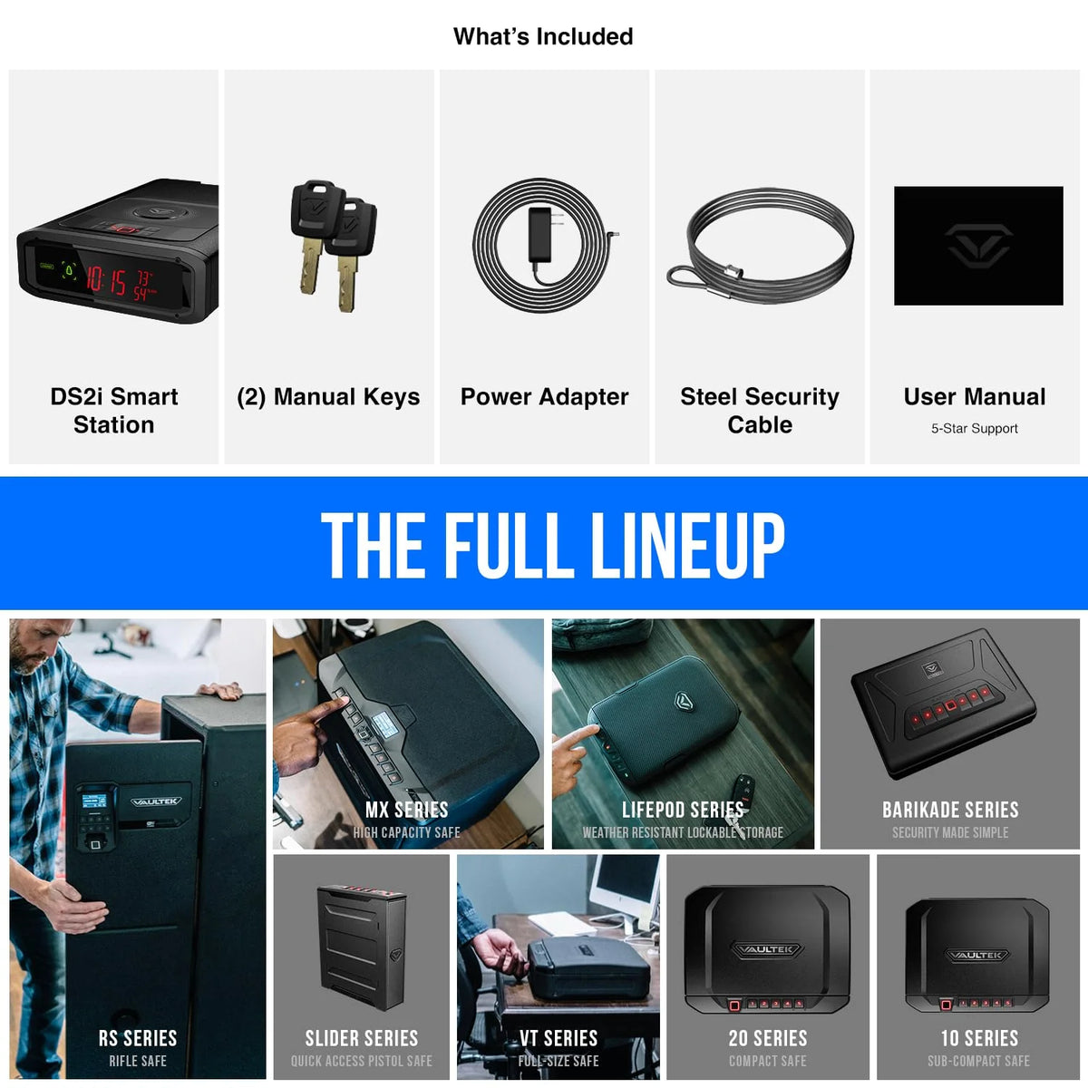 Vaultek? DS2i Smart Station Full-Size Modern Quick Access Safe with Biometric Scanner, Rugged Construction, Auto-Open Drawer, Mountable, Anti-Theft Protection, & Wireless Charging Pad