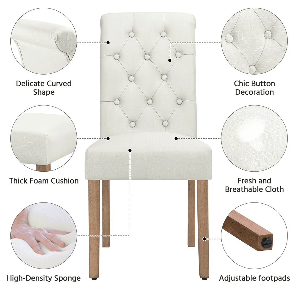 Yaheetech 2pcs Classic Fabric Upholstered Dining Chair, Beige