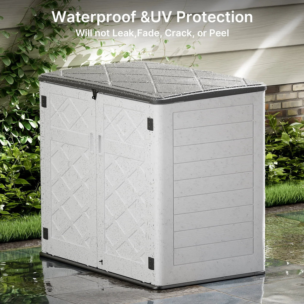 Lofka Outdoor Storage Shed, 49.7 Cu.ft  Large Capacity Storage Shed and Cabinet with Floor for Storing Bike, Garbage Cans and Garden Tools, White