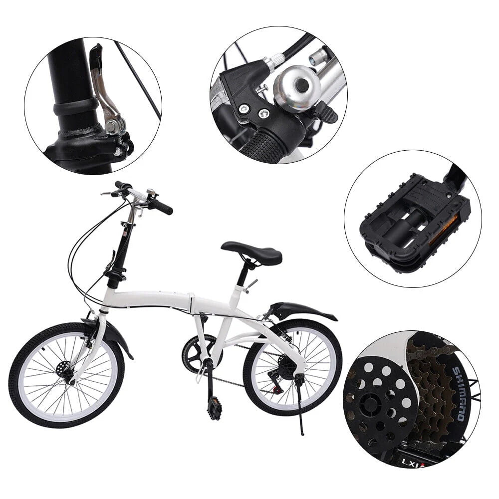 DENEST 20 Inch 7-Speed Bicycle Adult Road Bike Carbon Steel Folding Bike Double V-Brake