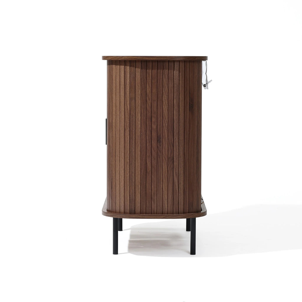 LuxenHome 35" Mid Century Modern Accent Cabinet, Small Buffet Cabinet with Sliding Door, Oak