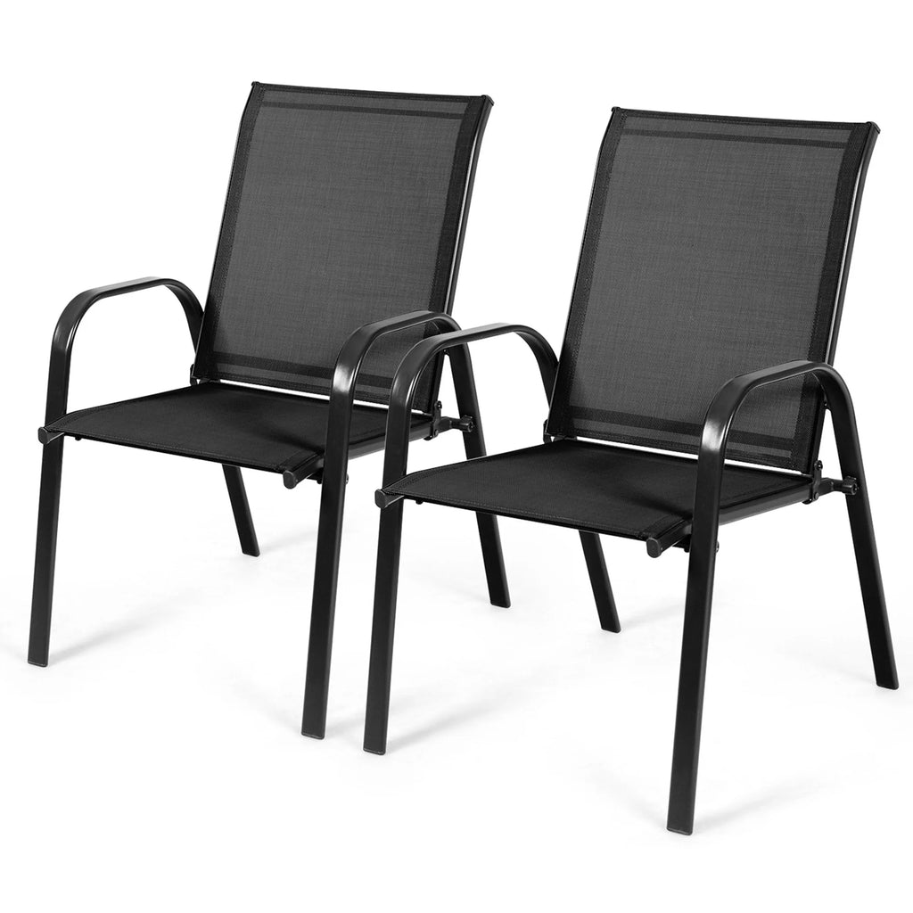 Gymax Set of 4 Patio Chairs Dining Chairs w/ Steel Frame Yard Outdoor Grey