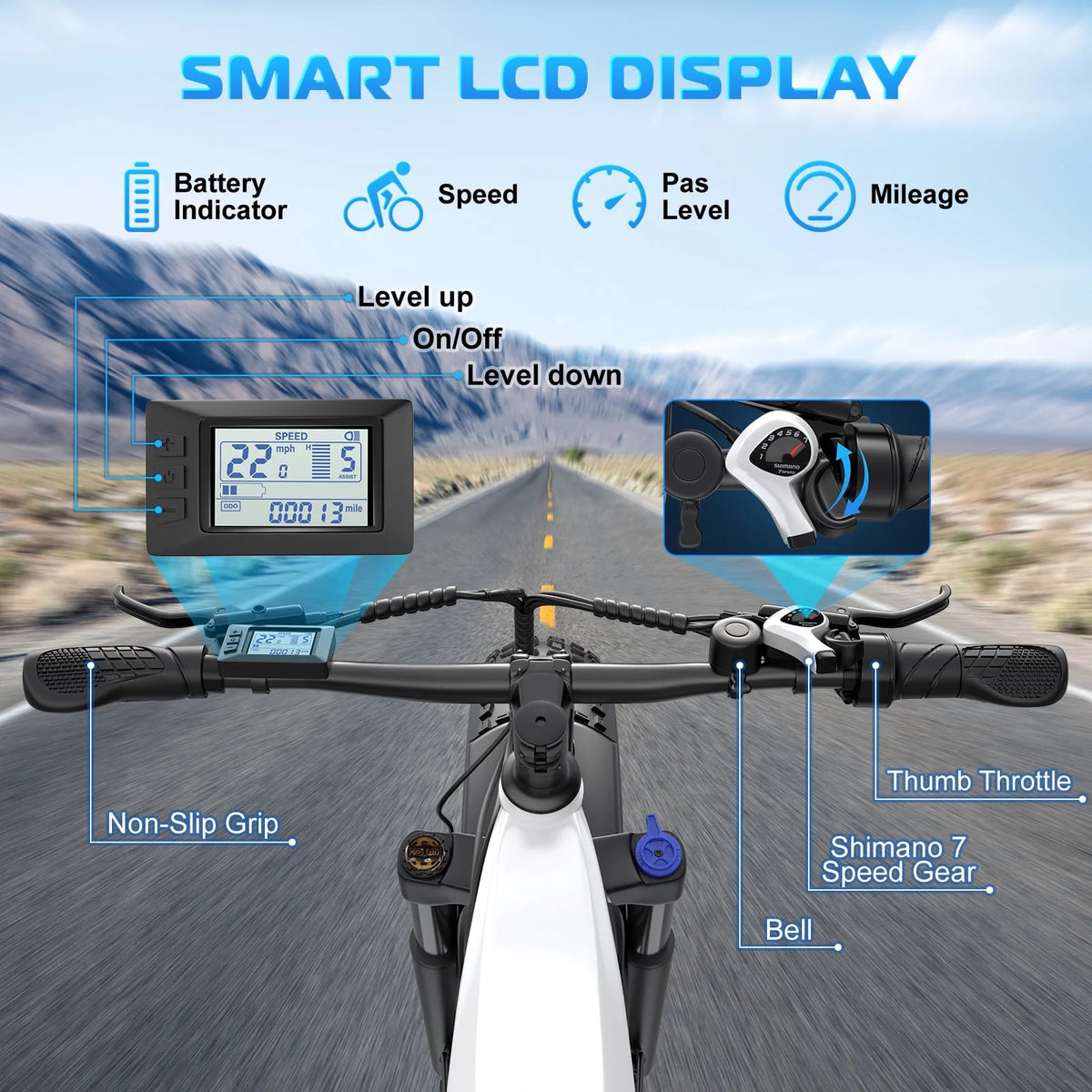 Gocio Electric Bike for Adults, 26" Fat Tire E-Mountain Bike, 1350W Peak Motor 48V 15Ah Battery, 22MPH 7-Speed Ebike for off Road, UL 2849