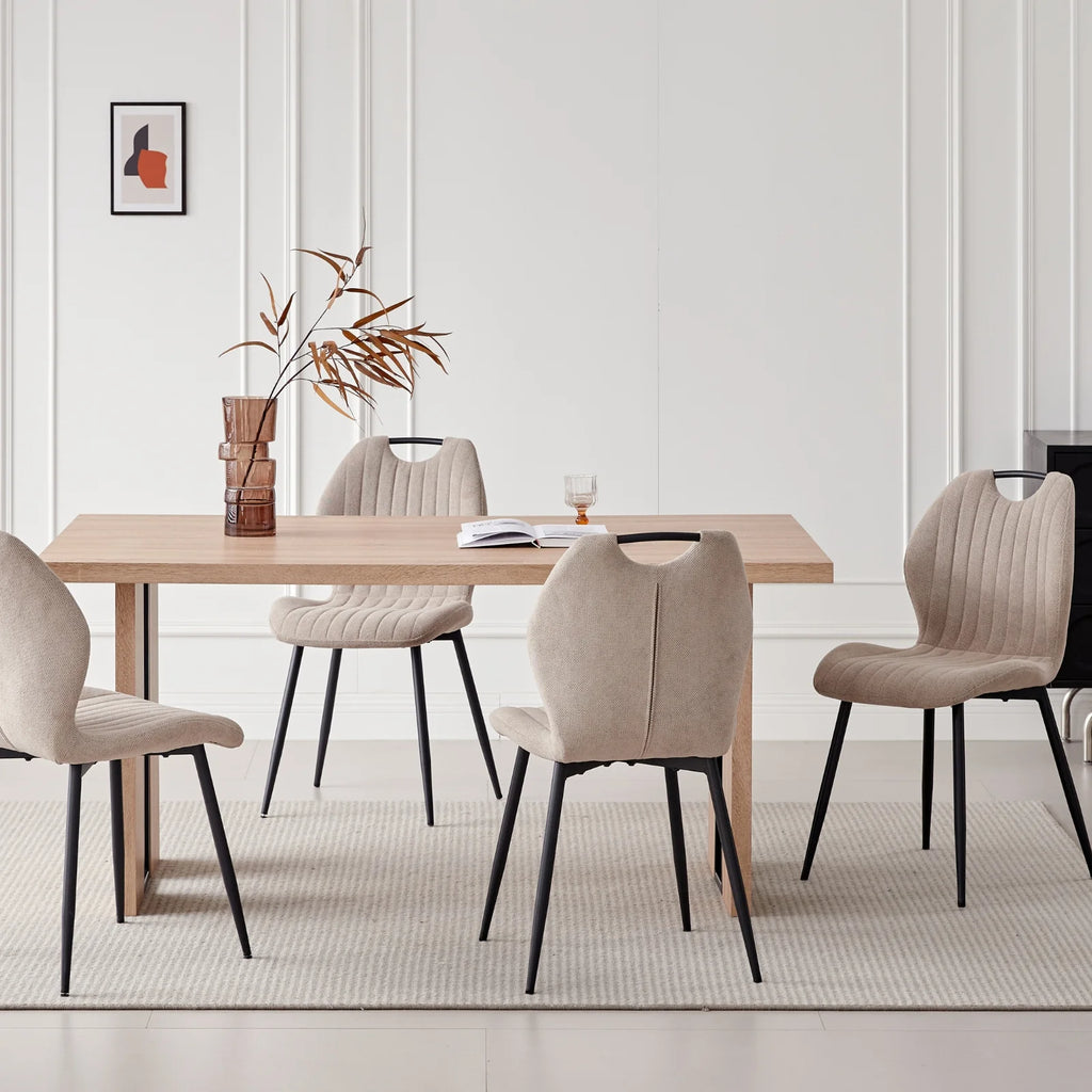5pcs Rectangle Dining Table Chairs Set for 4, 63" Farmhouse Wood Kitchen Table with 4 Upholstered Mid Century Modern Boucle Chairs for Dinner, Living Dining Room, Apartment, Beige