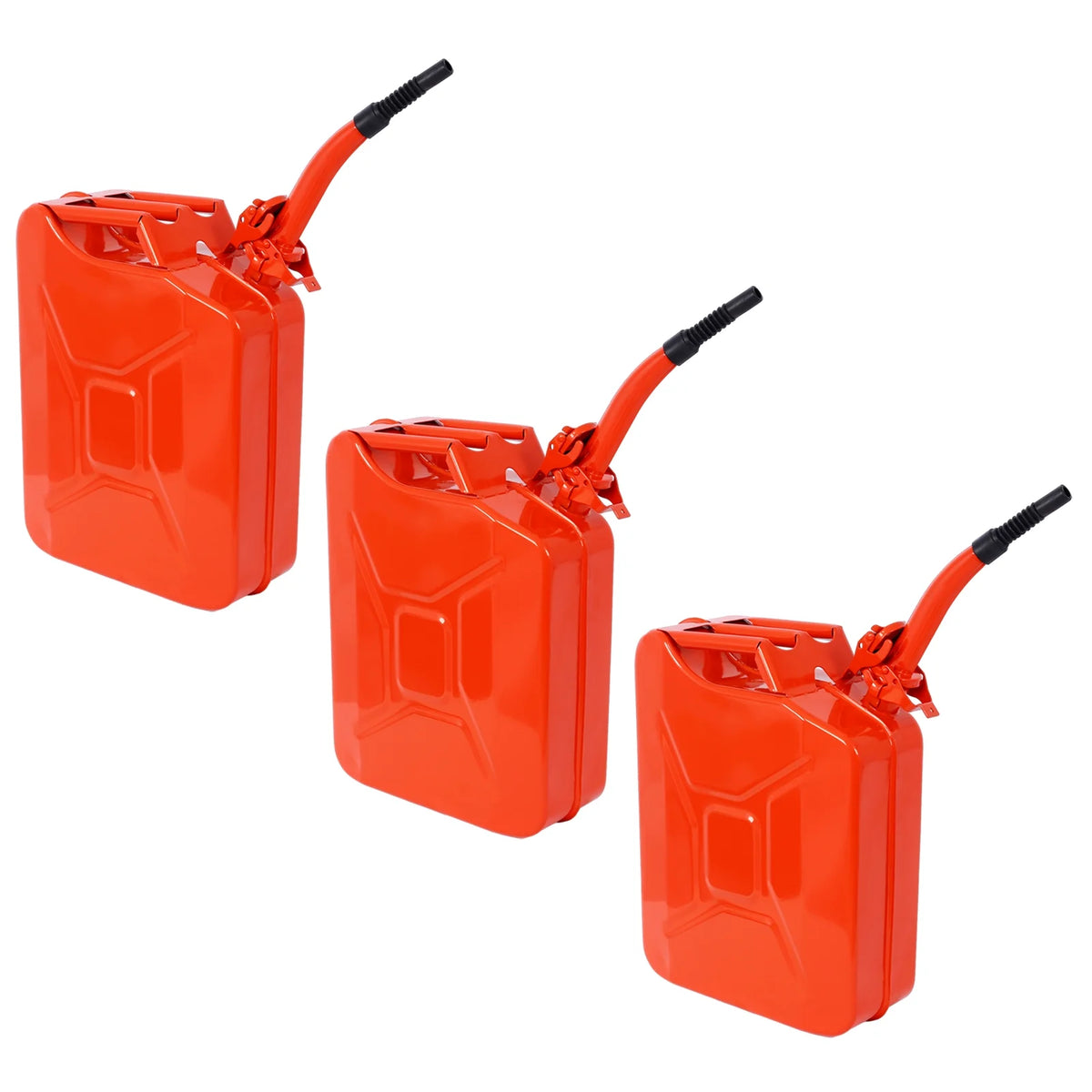 5 Gallon Jerry Fuel Can, 4-Pack Steel Gas Can with Flexible Spout & Leakproof Lock, Portable Fuel Tank for Gasoline, Cars, Trucks, Emergency Kits, Off-Road Equipment - Red
