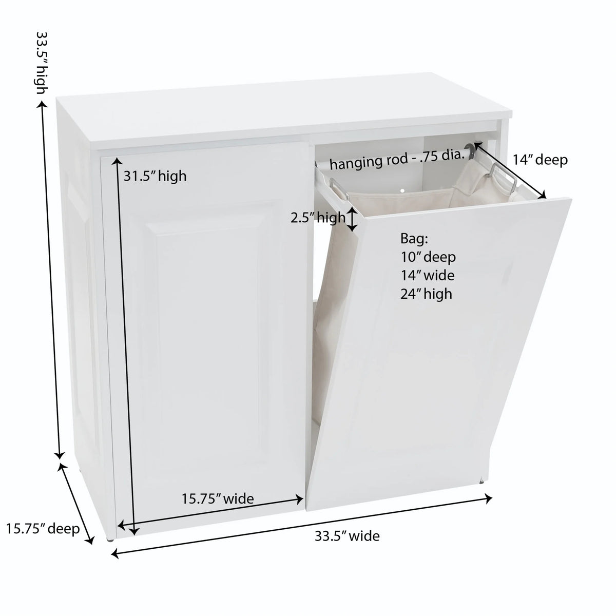Household Essentials Double Hamper Cabinet, Metal Exterior and Removable Polyester Bags, Dual Compartments for Sorting, Faux Wood Grain