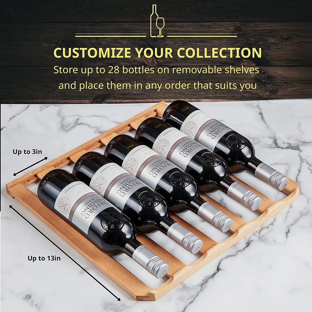 Schmecke Wine Fridge, Freestanding Wine Refrigerator, 28 Bottle Wine Cooler