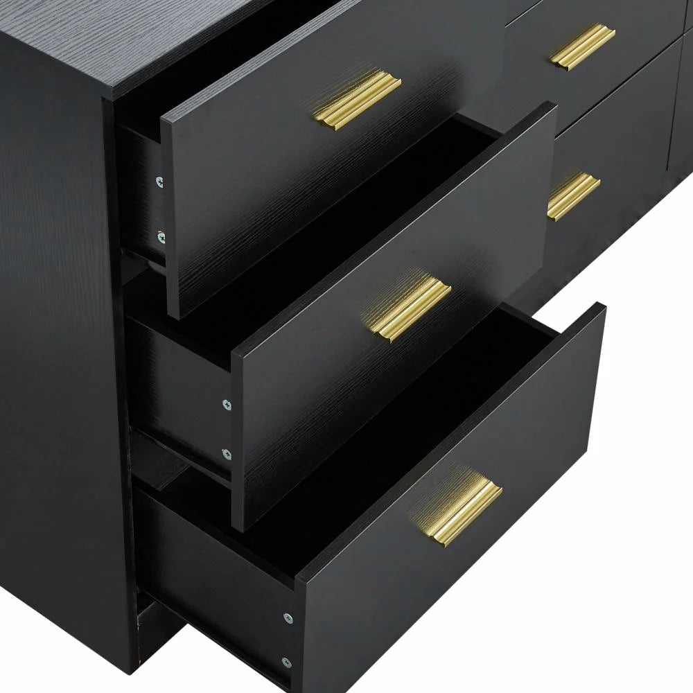 Aukfa Wood 9 Drawer Dresser for Bedroom, Long Chest of 9 Drawers TV Stand,Black