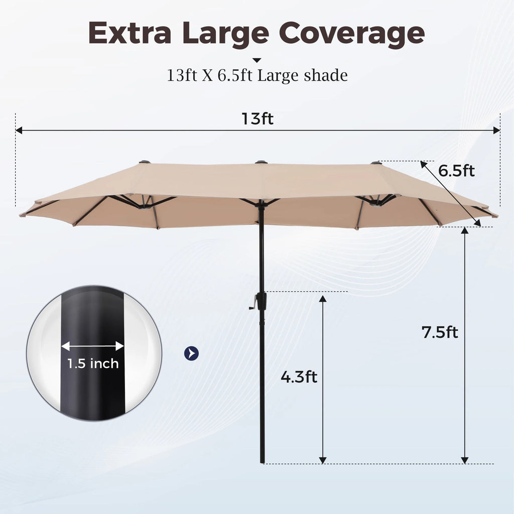 Alpha Joy 8-Piece Outdoor Patio Dining Set with 13 ft Umbrella, Rattan Chairs & Rectangle Table Set for 6, Beige Umbrella