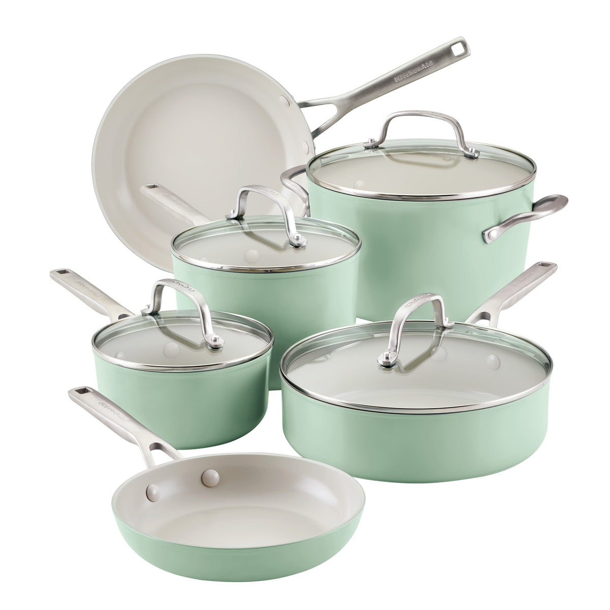 KitchenAid Hard Anodized 10 Pcs Ceramic Nonstick Cookware Pots and Pans Set, Oven Safe to 500��F, Pistachio