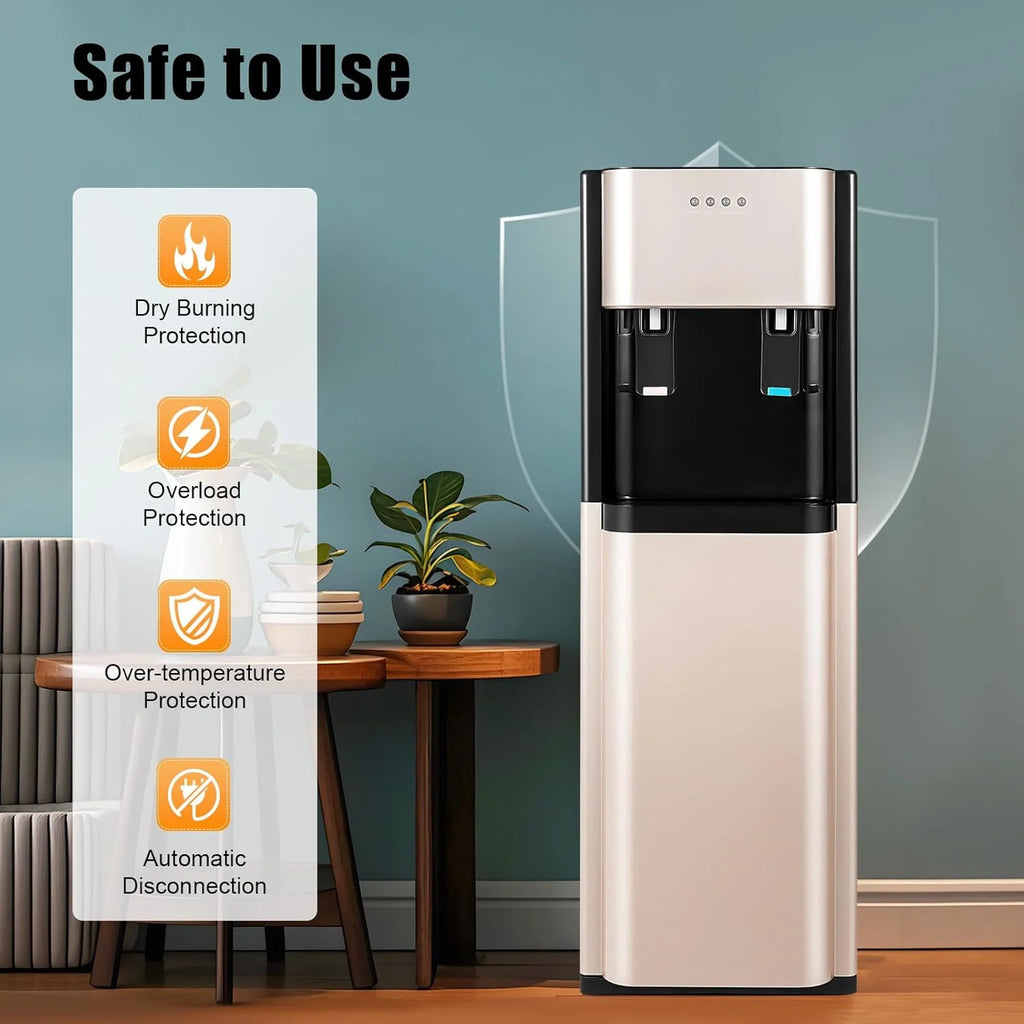 Bottom Loading Water Cooler Dispenser, 5 Gallon Bottles 2 Temperature Settings Hot & Cold Water Dispensers Stainless Steel Construction Bottom Load Water Dispenser (Gold)