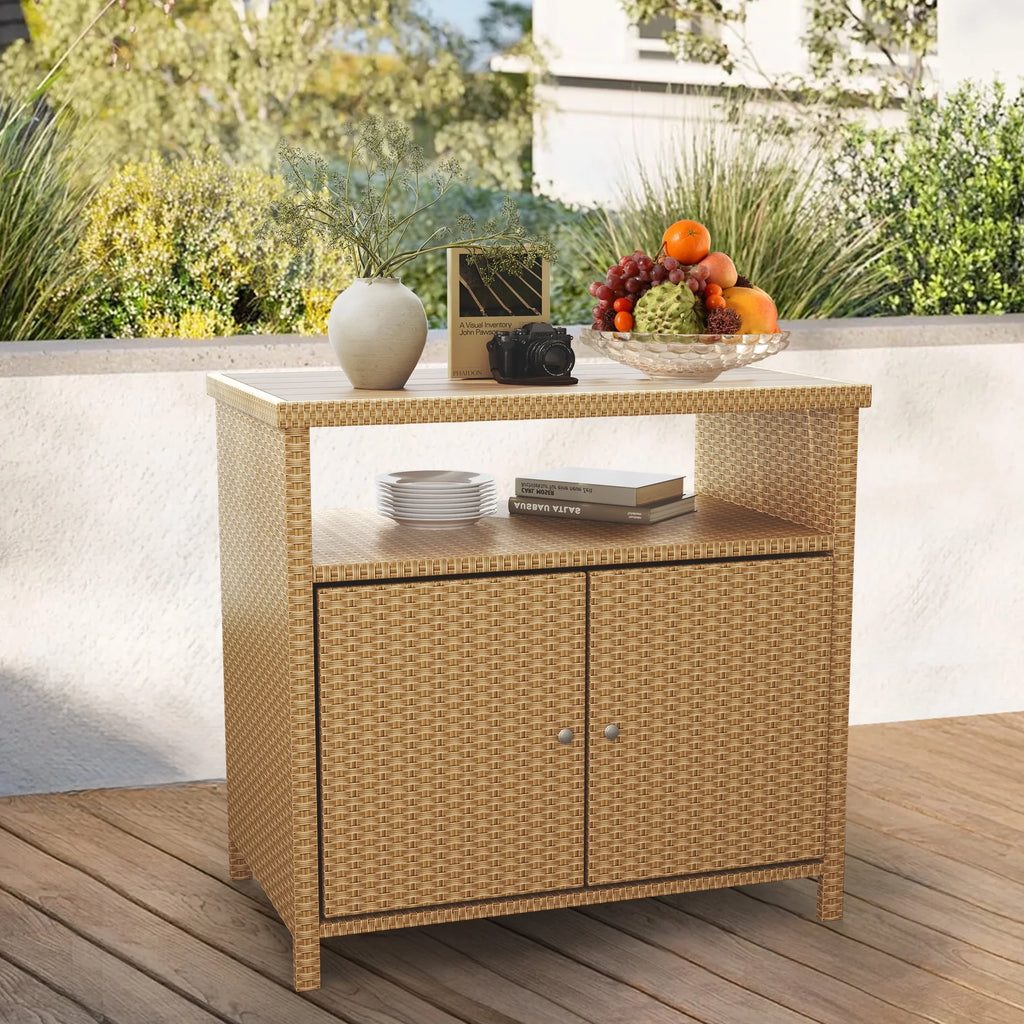 Grand Patio Dylan Outdoor Wicker 2-Door Storage Cabinet, Brown