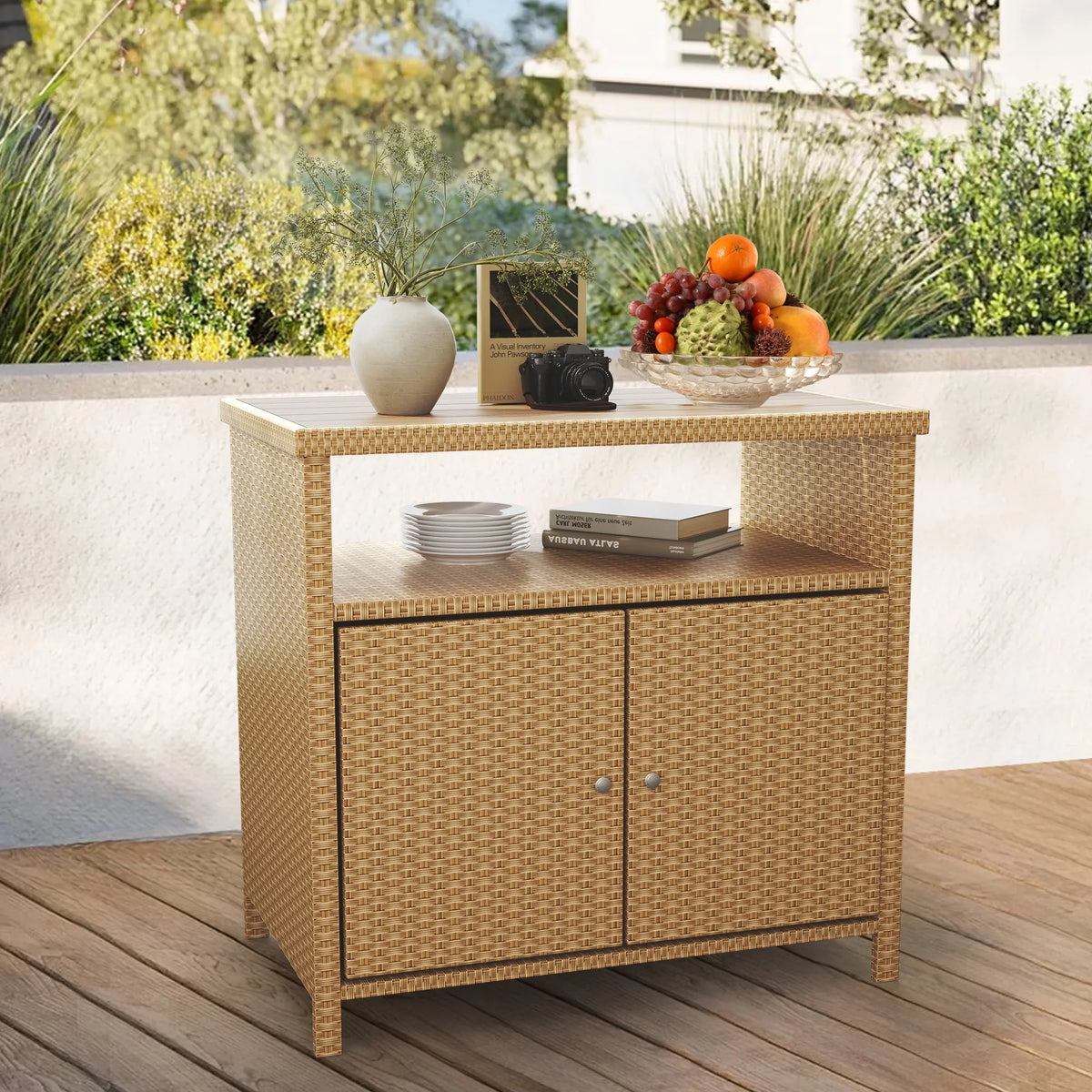 Grand Patio Dylan Outdoor Wicker 2-Door Storage Cabinet, Brown