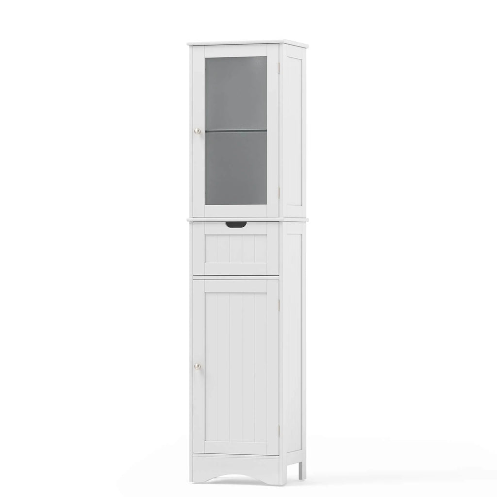 Costway Tall Bathroom Cabinet with Adjustable Shelves Deep Drawer for Living Room Black