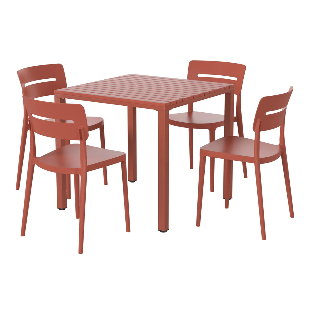 WestinTrends Playa 5-Piece Outdoor Metal Frame Dining Table Patio Set with Stackable Patio Dining Chairs, Olive Green