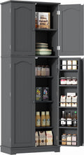 Yusong 64'' Kitchen Storage Cabinet, Tall Kitchen Pantry Storage Cabinet with Doors and Shelves, Food Pantry Cabinet Free Standing Pantry for Kitchen Dining Living Room, Grey