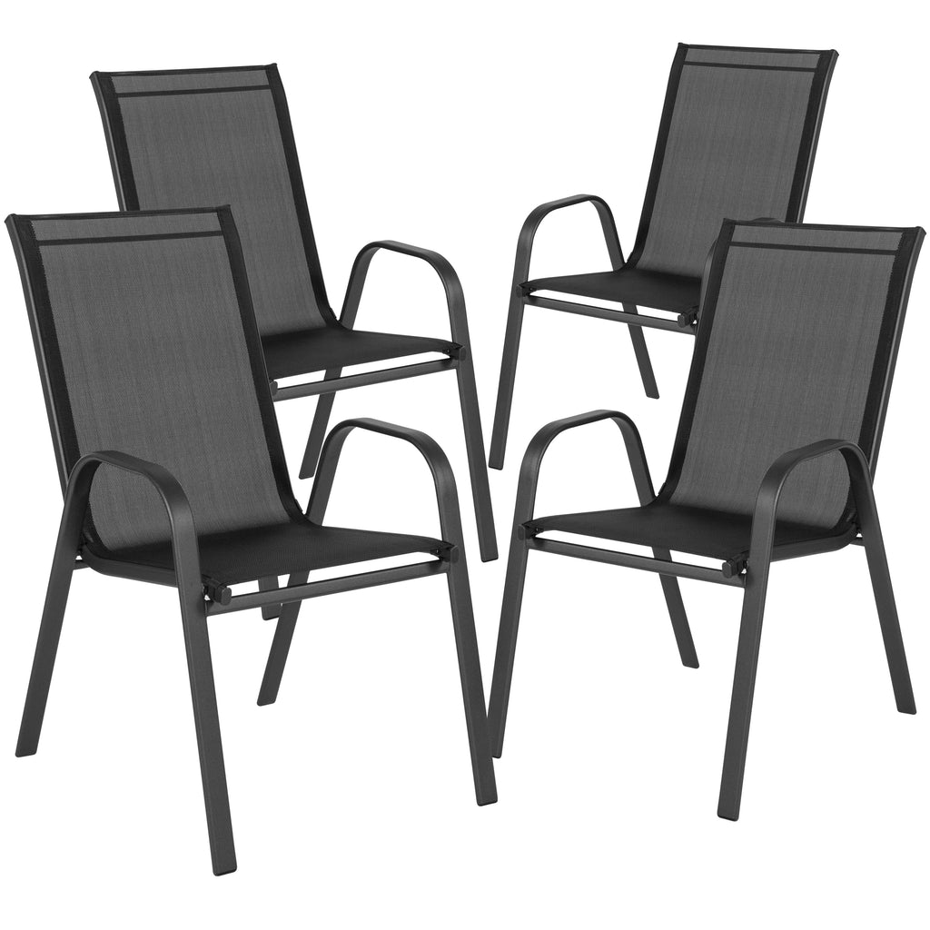 Emma + Oliver 4 Pack Gray Outdoor Stack Chair with Flex Comfort Material - Patio Stack Chair