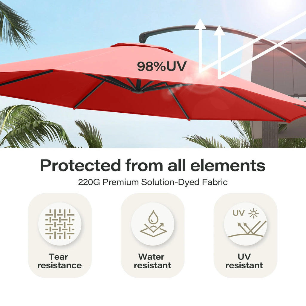 LAUSAINT HOME 11FT Patio Umbrella with Base, Outdoor Deluxe Curvy Cantilever Umbrella for Patio Pool Deck, Champagne