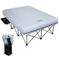 FUNDANGO 2 Person Folding Camping Cots with Air Mattress and Pump Comb, Double Portable  Inflatable  Camp Bed with Side Table, Support 529lbs Camping Bed Queen Size for Adults
