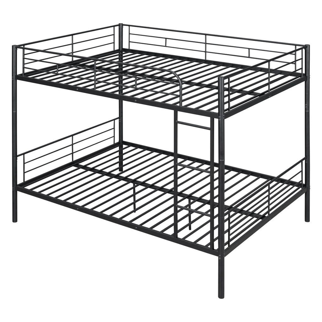Full over Full Bunk Beds, BTMWAY Metal Bunk Beds Full Over Full Size, Full Size Convertible Bunk Beds for Kids Teens Adults, with Ladder and Safety Guardrails, Load-Bearing 350lbs, Noise-Free, Black