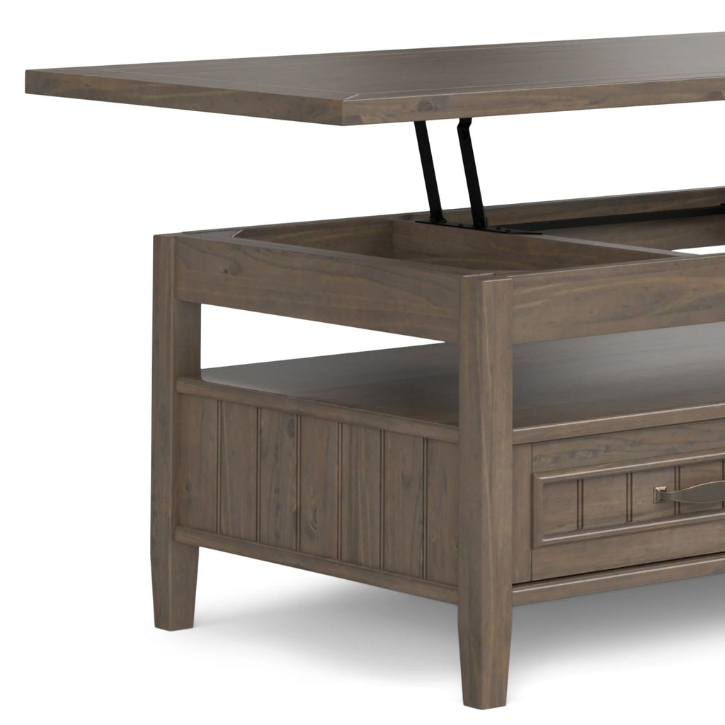 Simpli Home Lev SOLID WOOD 48 inch Wide Rectangle Transitional Lift Top Coffee Table in Smoky Brown