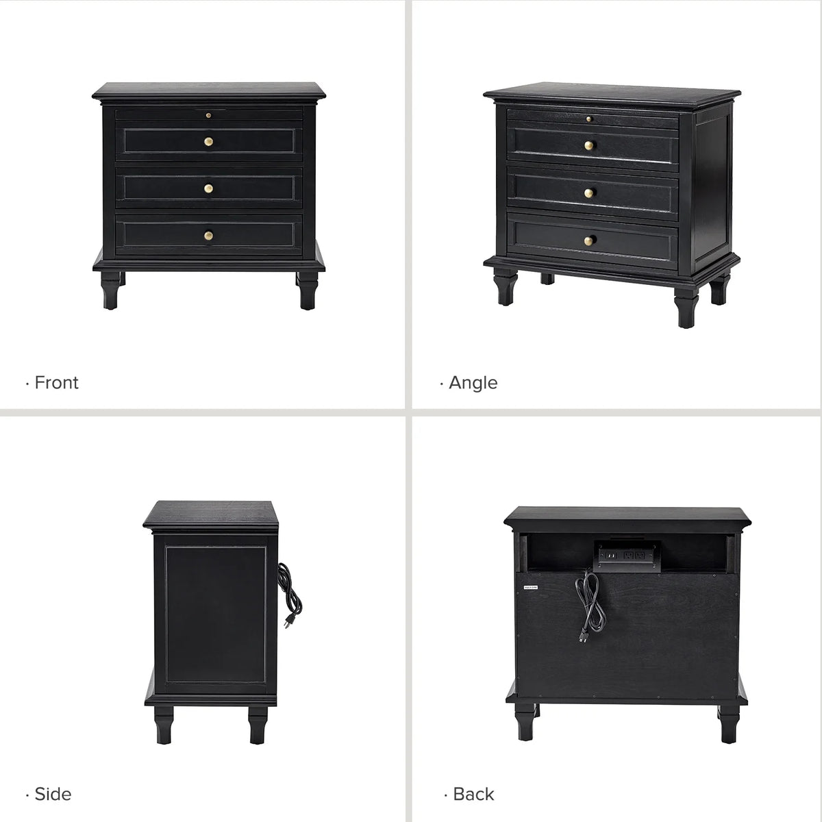 Farmhouse 3 Drawers Nightstand with Tray Bedside Table with Charging Station Acorn