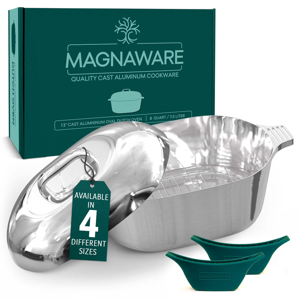 MAGNAWARE 5qt Lightweight Cast Aluminum Oval Dutch Oven, Silver